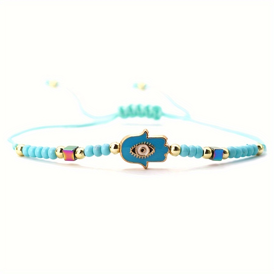 Boho Fatima Eye Charm Bracelet Nylon Rope Seed Bead Jewelry